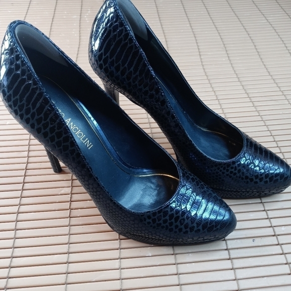 ENZO ANGIOLINI STILLETOS black LEATHER SHOES Women Size 8M lizzard print. TUpem - Picture 2 of 11